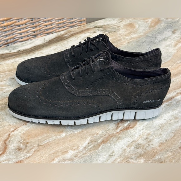 Men’s COLE HAAN ZeroGrand Wingtip black suede leather oxfords- Size 12 - Picture 2 of 9
